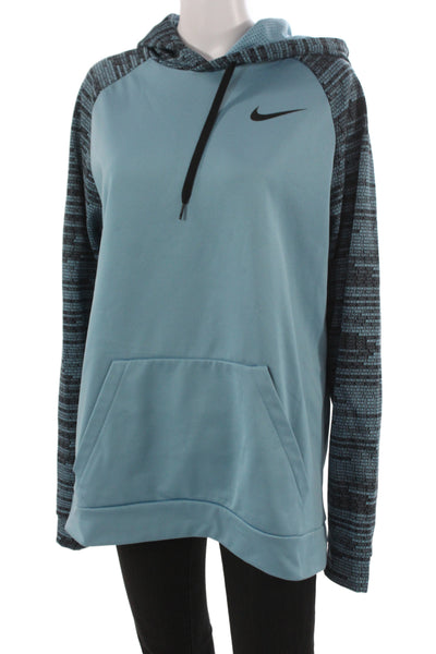Nike Womens Athletic Blue Colorblock Pullover Hoodie Long Sleeve Size L