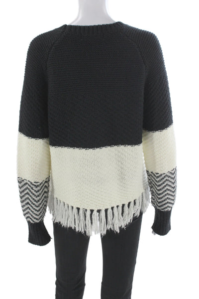 John & Jenn Women Pullover Black Striped Crew Neck Long Sleeve Petite Size S