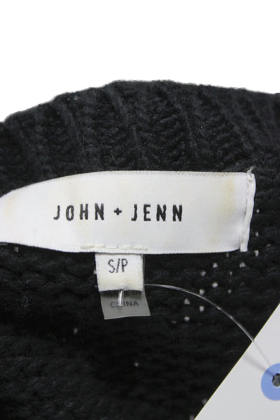 John & Jenn Women Pullover Black Striped Crew Neck Long Sleeve Petite Size S