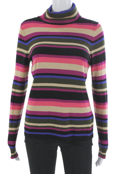 Etcetera Womens Multicolor Striped Turtleneck Pullover Silk Size S