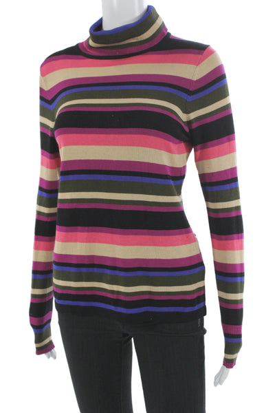 Etcetera Womens Multicolor Striped Turtleneck Pullover Silk Size S