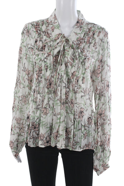Rag & Bone Womens Petite Floral Collared Tie Long Sleeve Blouse Viscose Size S