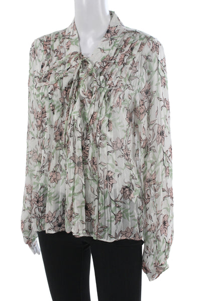 Rag & Bone Womens Petite Floral Collared Tie Long Sleeve Blouse Viscose Size S