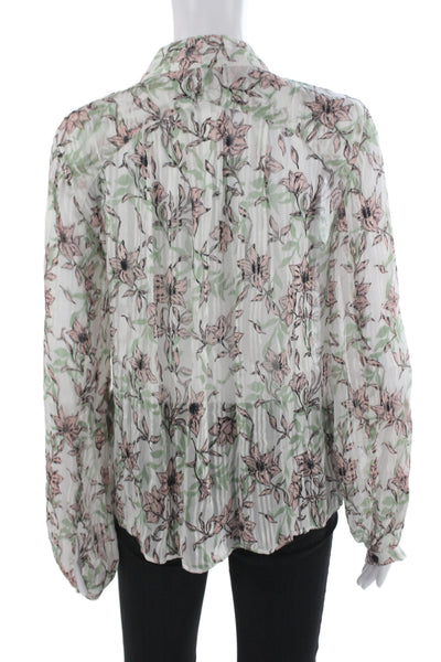 Rag & Bone Womens Petite Floral Collared Tie Long Sleeve Blouse Viscose Size S