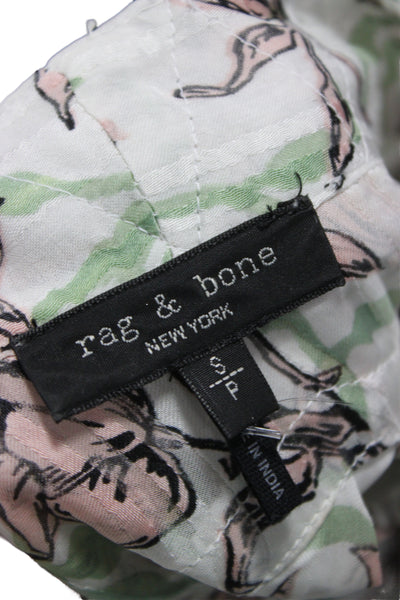 Rag & Bone Womens Petite Floral Collared Tie Long Sleeve Blouse Viscose Size S