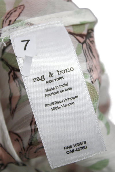 Rag & Bone Womens Petite Floral Collared Tie Long Sleeve Blouse Viscose Size S