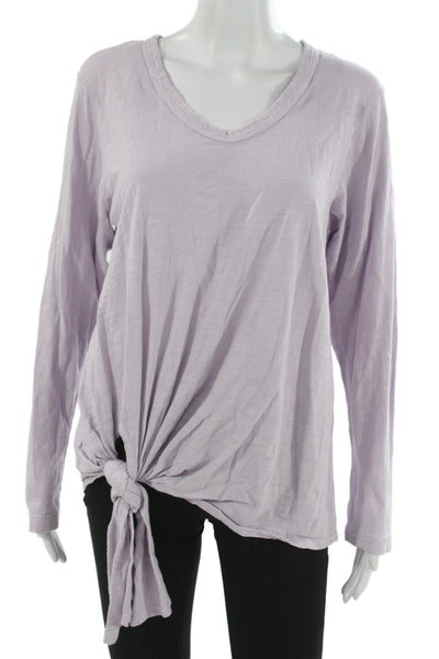 Wilt Women Purple Cotton V-Neck Long Sleeve Basic T-Shirt Casual Size S