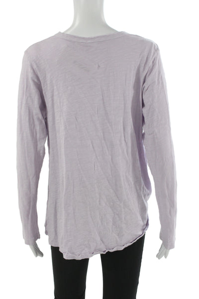 Wilt Women Purple Cotton V-Neck Long Sleeve Basic T-Shirt Casual Size S