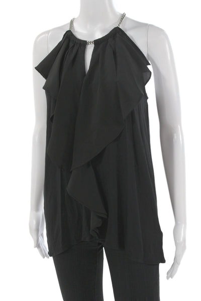 Michael Michael Kors Womens Halter Sleeveless Tunic Blouse Black Rayon Size M