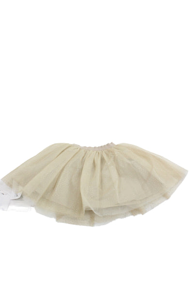 Bonpoint Childrens Girls Polka Dot A Line Tulle Skirt Beige Gold Size 4