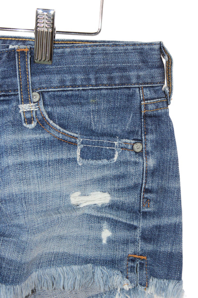 AG Adriano Goldschmied Women Cut-Off Denim Shorts Blue Distressed Size 25