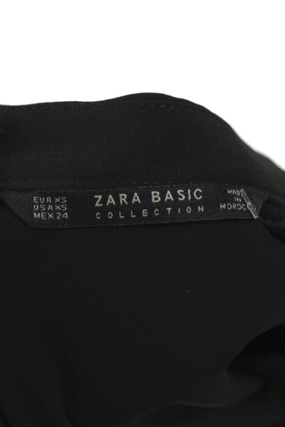 Zara Women Black V Neck Long Sleeve Playsuit Size XS