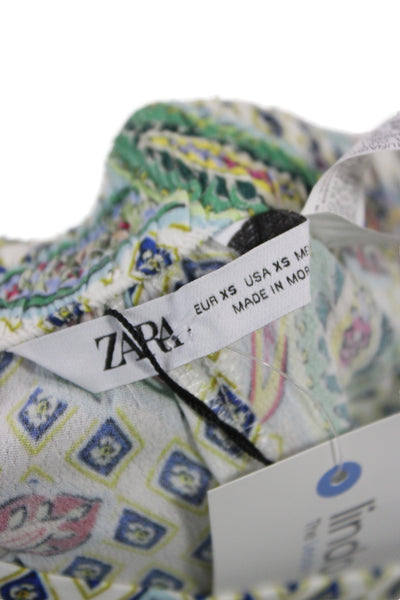 Zara Women Floral Viscose Dress Pants Multicolor Zip Bohemian Size XS