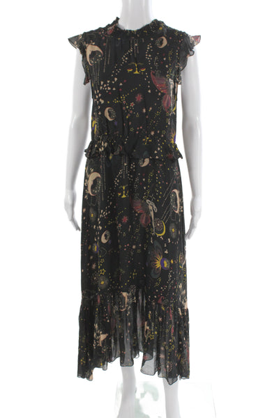 Zara Women Maxi Dress Celestial Black High Neck Sleeveless Polyester Size S