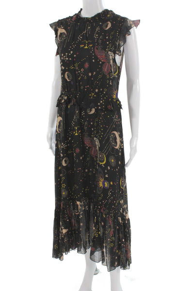 Zara Women Maxi Dress Celestial Black High Neck Sleeveless Polyester Size S