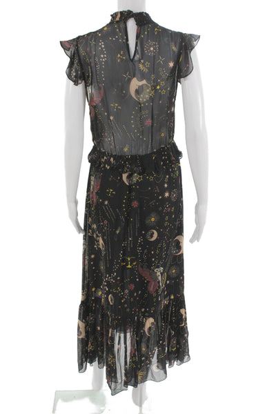 Zara Women Maxi Dress Celestial Black High Neck Sleeveless Polyester Size S