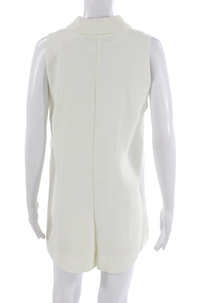 Zara Women Sleeveless Collared Button Romper White Minimalist Size XS