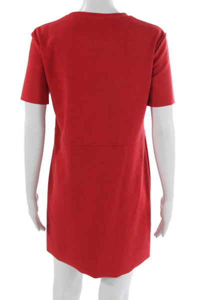 Zara Womens Red Shift Dress Short Sleeve Crew Neck Polyester Size S