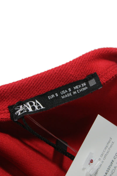 Zara Womens Red Shift Dress Short Sleeve Crew Neck Polyester Size S