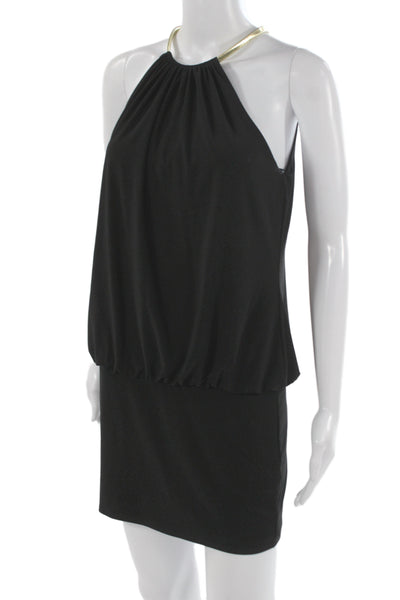 Laundry by Shelli Segal Womens Black Blouson Halter Dress Sleeveless Zip Size 4