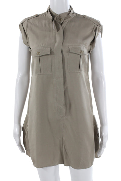 BCBGMAXAZRIA Womens Beige Lyocell Utility Romper Sleeveless Button Size XS