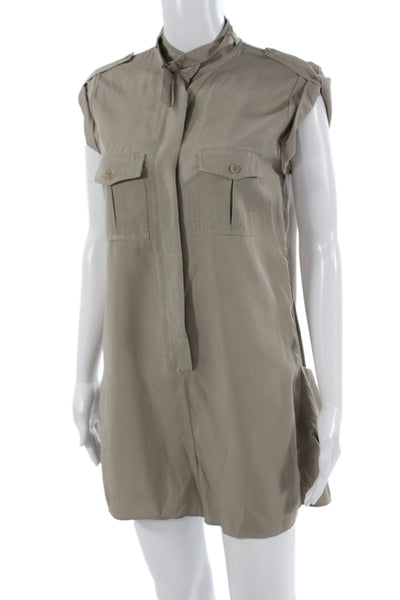 BCBGMAXAZRIA Womens Beige Lyocell Utility Romper Sleeveless Button Size XS