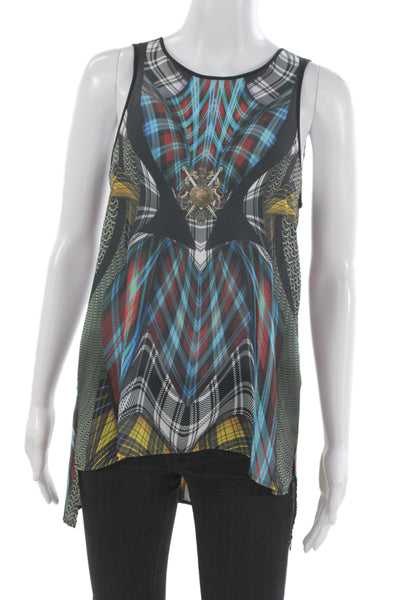 Clover Canyon Women Multicolor Plaid Sleeveless Tunic Tank Round Neck Size XS