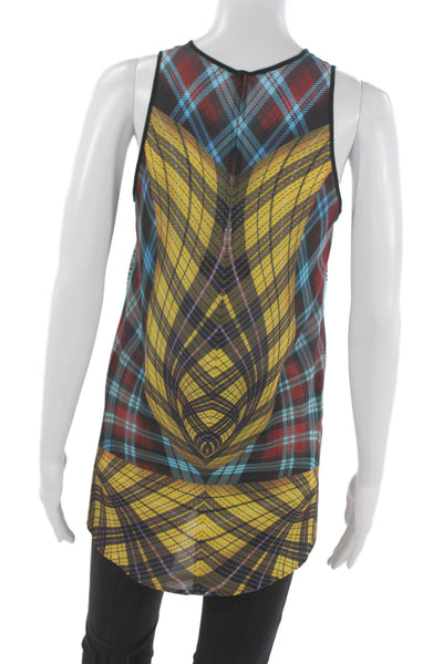 Clover Canyon Women Multicolor Plaid Sleeveless Tunic Tank Round Neck Size XS