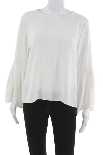 Zara Women Basic White Long Sleeve Round Neck Blouse Pullover Size M