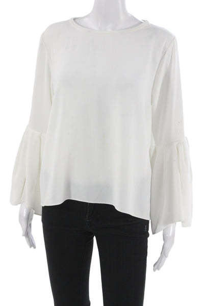 Zara Women Basic White Long Sleeve Round Neck Blouse Pullover Size M