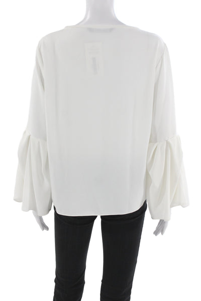Zara Women Basic White Long Sleeve Round Neck Blouse Pullover Size M