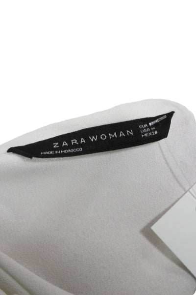 Zara Women Basic White Long Sleeve Round Neck Blouse Pullover Size M