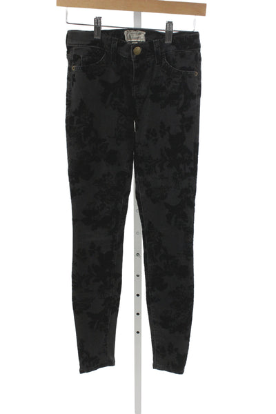 Current Elliott Women Black Floral Ankle Jeans Cotton Button Size 26