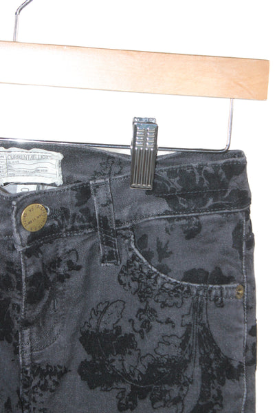 Current Elliott Women Black Floral Ankle Jeans Cotton Button Size 26