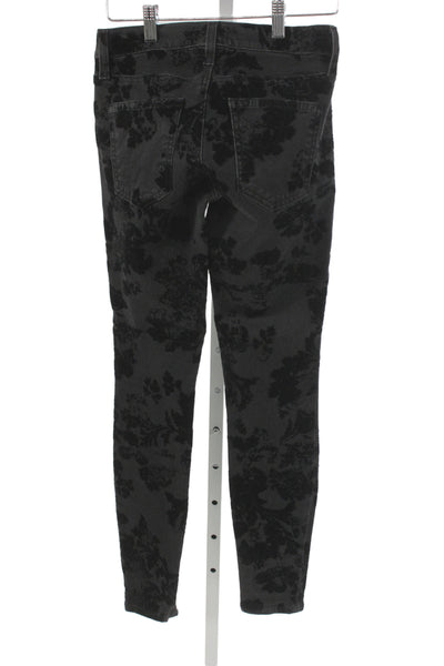 Current Elliott Women Black Floral Ankle Jeans Cotton Button Size 26