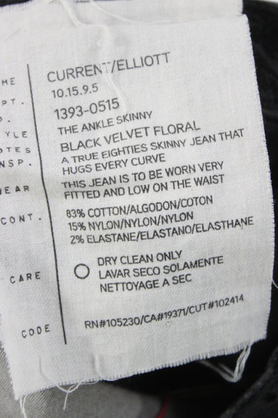 Current Elliott Women Black Floral Ankle Jeans Cotton Button Size 26