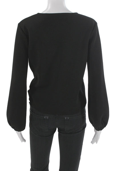 Madewell Women Black V-Neck Long Sleeve Tie Blouse Polyester Blend Size S
