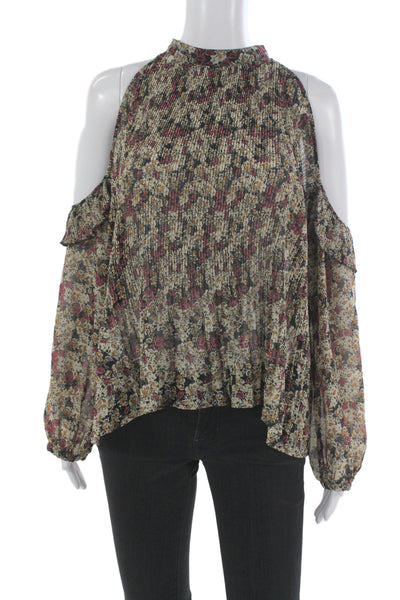Zara Basic Women Multicolor Floral High Neck Sheer Blouse Size S