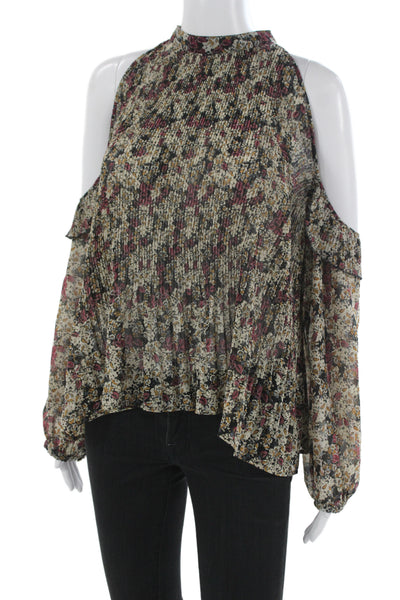 Zara Basic Women Multicolor Floral High Neck Sheer Blouse Size S