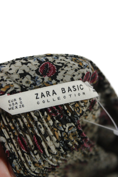 Zara Basic Women Multicolor Floral High Neck Sheer Blouse Size S