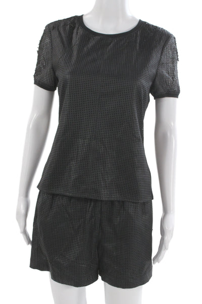 BCBGMAXAZRIA Unisex Black Geometric Shorts Designer 100% Polyurethane Size S