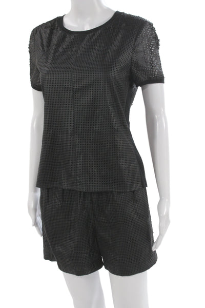 BCBGMAXAZRIA Unisex Black Geometric Shorts Designer 100% Polyurethane Size S
