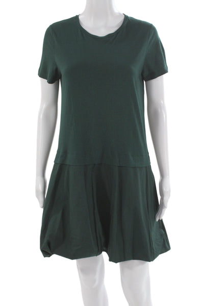 COS Women T Shirt Dress Green Cotton Crew Neck Short Sleeve Mini Size S