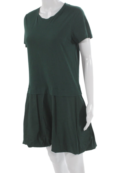 COS Women T Shirt Dress Green Cotton Crew Neck Short Sleeve Mini Size S