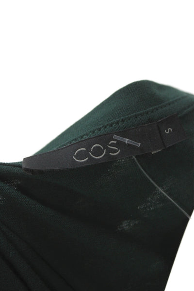 COS Women T Shirt Dress Green Cotton Crew Neck Short Sleeve Mini Size S