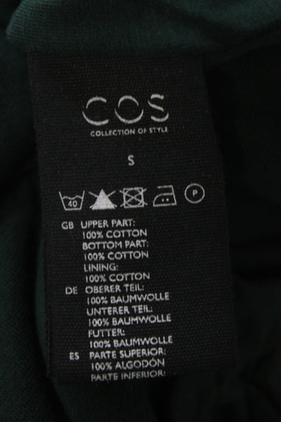 COS Women T Shirt Dress Green Cotton Crew Neck Short Sleeve Mini Size S