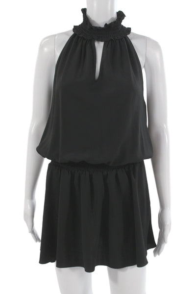 Amanda Uprichard Women Blouson Halter Mini Dress Black Sleeveless Size S