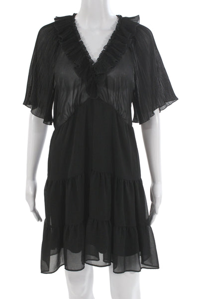 Zara Womens A-Line Dress Black V-Neck Short Sleeve Polyester Size S