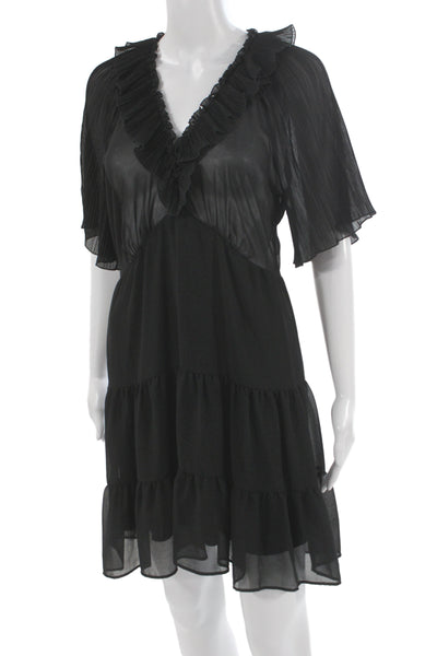 Zara Womens A-Line Dress Black V-Neck Short Sleeve Polyester Size S