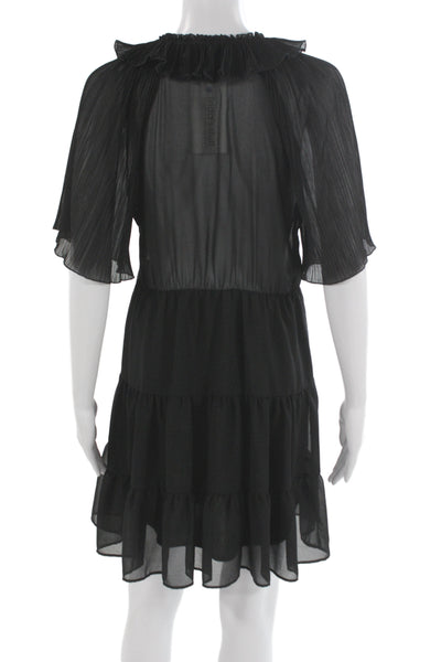 Zara Womens A-Line Dress Black V-Neck Short Sleeve Polyester Size S